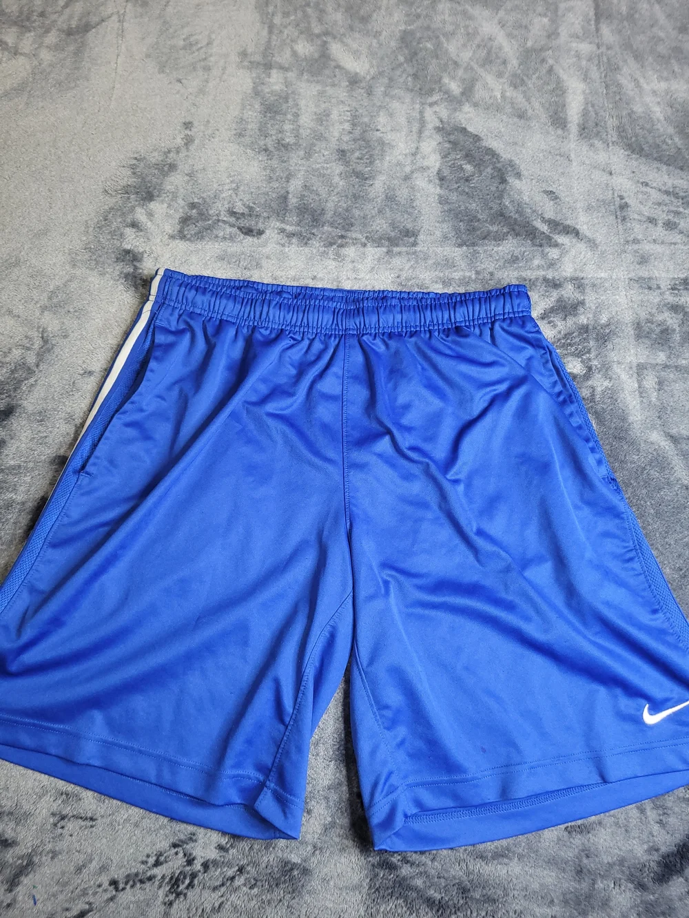 Blue Athletic Shorts with White Center Stripe